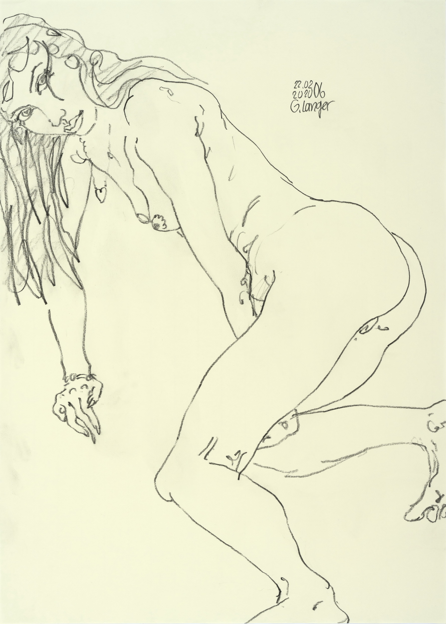 Gunter Langer, Kniender Mädchenakt, 2020, 71 x 50 cm